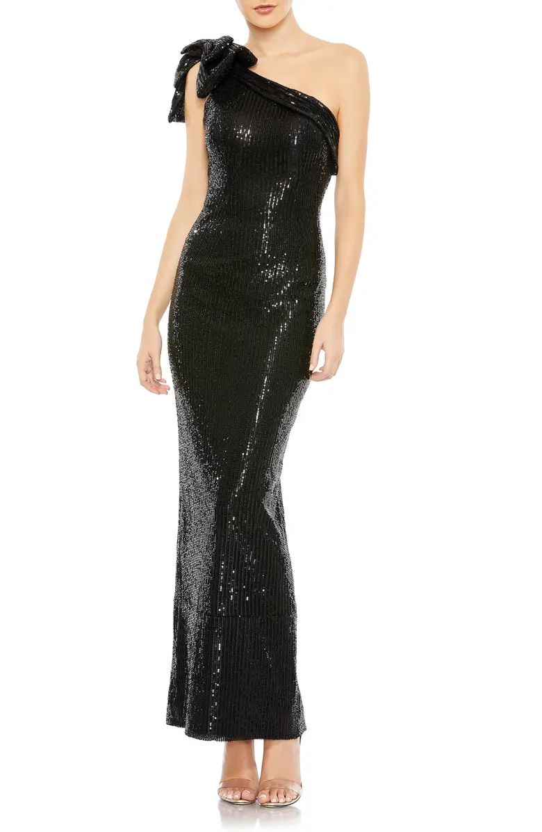 Bow Sequin One-Shoulder Column Gown | Nordstrom