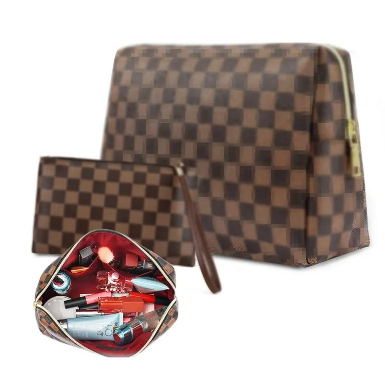 Checkered Makeup Bag, BAGMIND 2Pcs Travel Cosmetic Bags, Portable Toiletry Organizer for Women, L... | Walmart (US)
