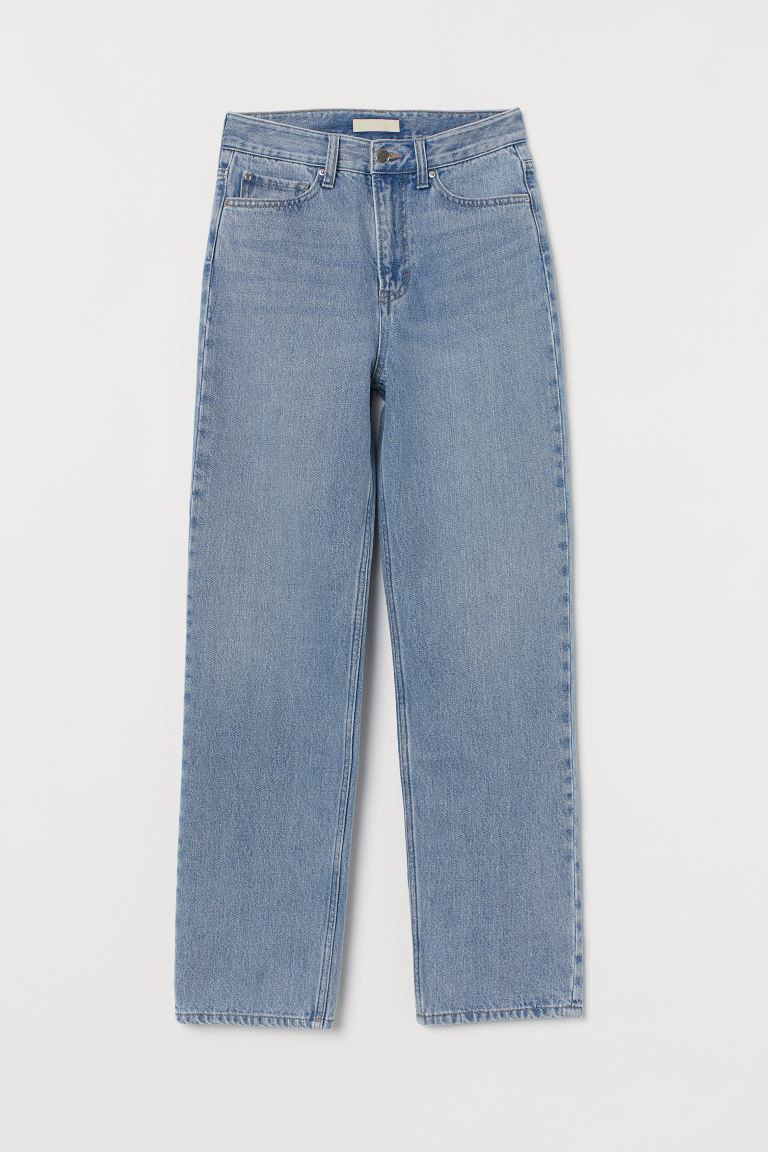 5-pocket jeans in washed cotton denim. High waist, zip fly with button, and straight legs. | H&M (US)