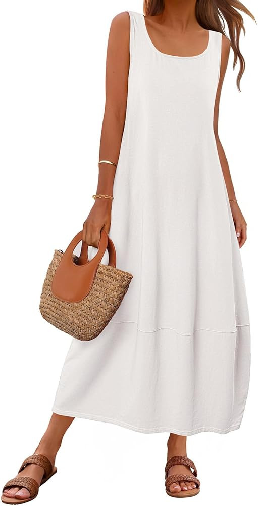 MEROKEETY Women's Casual Maxi Sundress 2025 Summer Beach Dress Scoop Neck Sleeveless Loose Tank D... | Amazon (US)