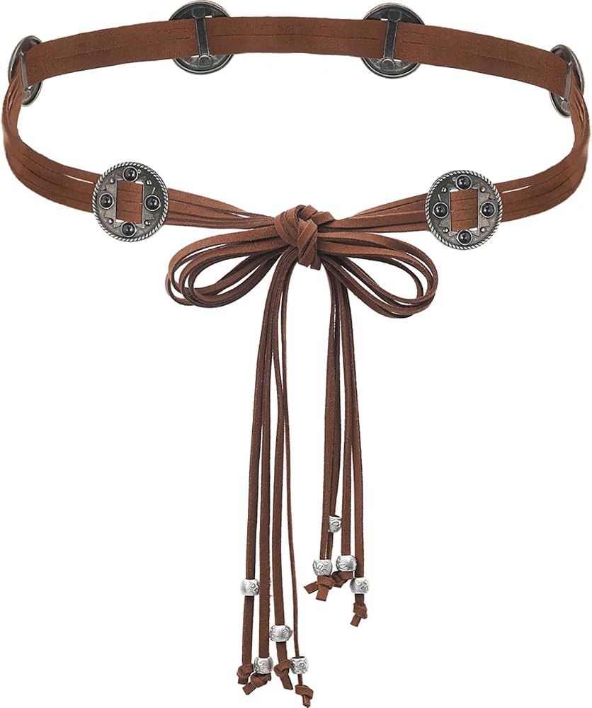 Women Knotted Waist Belt Bohemian Style Tassel Belt Vintage PU Leather Belts for Dresses | Amazon (US)