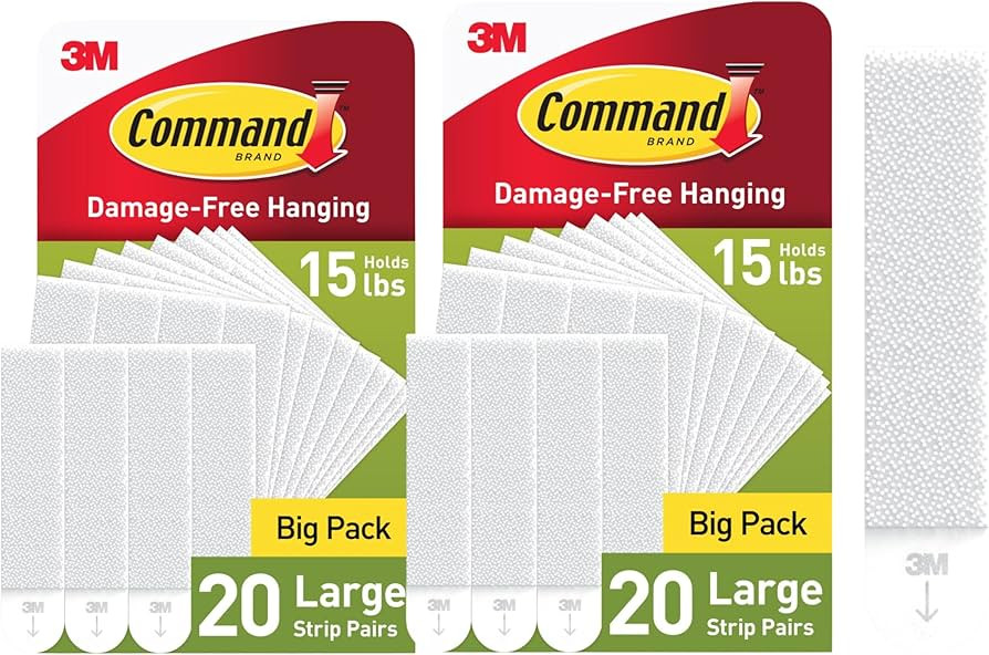 Command Large Picture Hanging Strips, White, 2 Pack (40 Pairs/80 Strips), Holds Up to 15 lb, Dama... | Amazon (US)