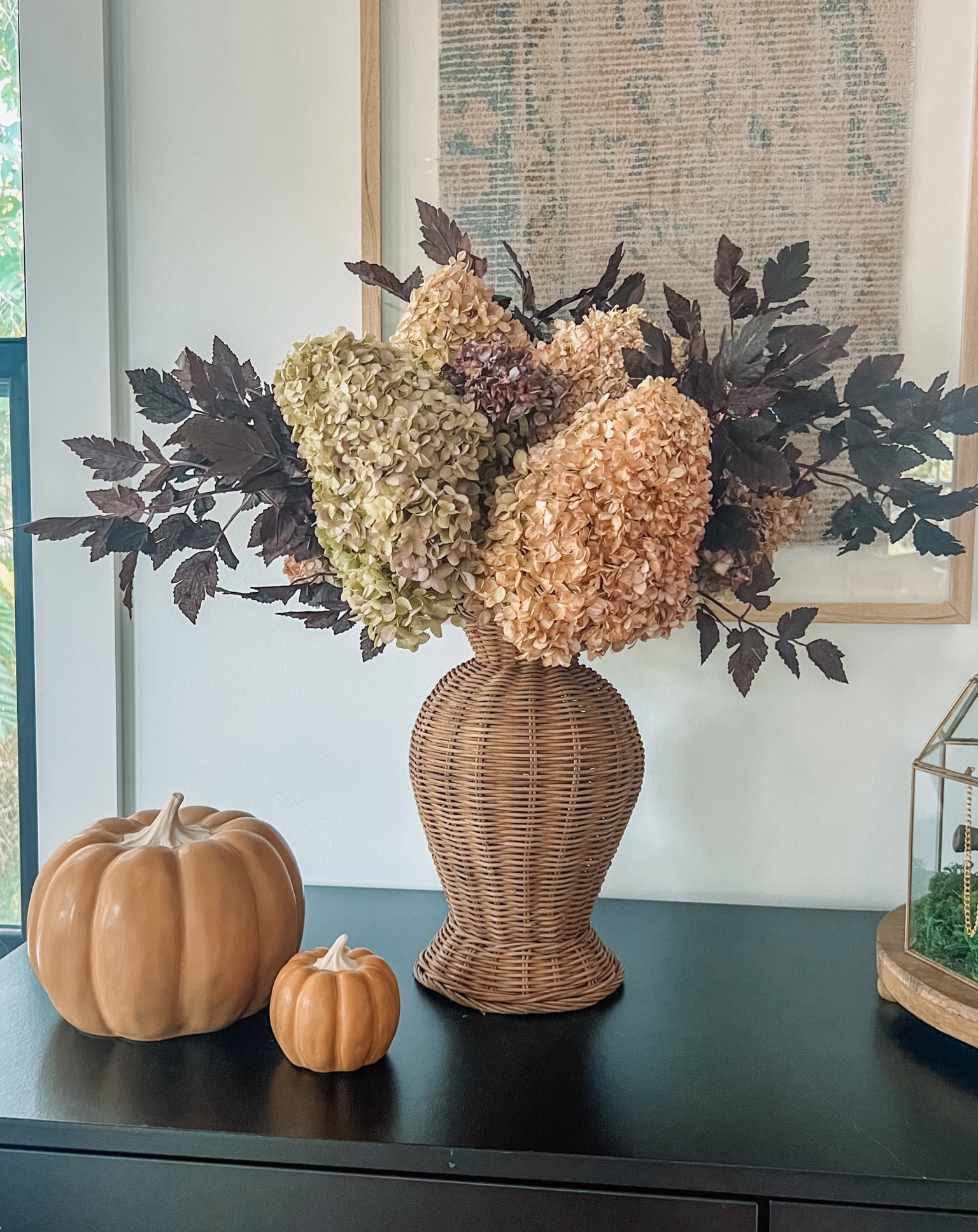 Woven vase, rattan vase, fall decor, hydrangeas, fall hydrangeas

My vase is actually from Aldi, but I linked similar ones. The hydrangeas are real and dried from a year ago. I linked the exact faux stems I added to the hydrangeas. 

The ceramic pumpkins are old from Target, but I linked this year’s version.

#LTKSeasonal #LTKHome