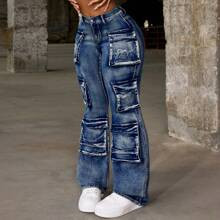 Ladies MultiPocket Flared Casual Jeans With Workwear Styling | SHEIN