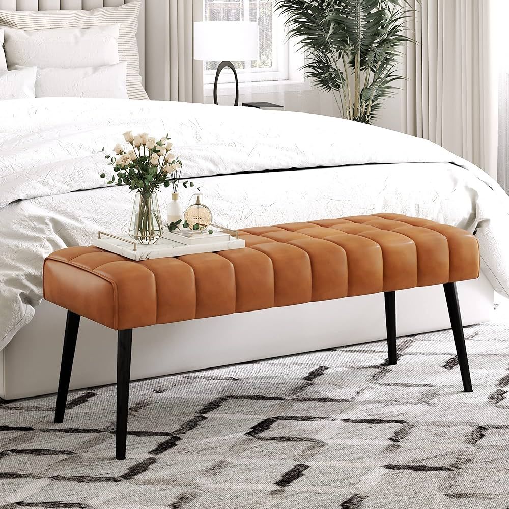 LUE BONA 44.5” End of Bed Bench, Faux Leather Tufted Upholstered Bedroom, Modern Ottoman Bench ... | Amazon (US)