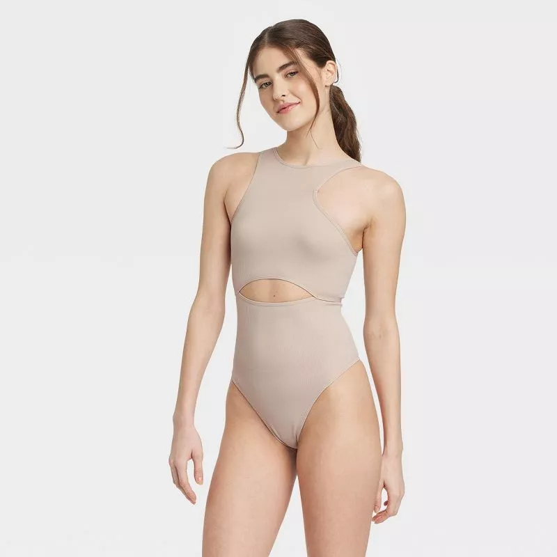 Women's Cut Out Bodysuit - Colsie™ Beige M