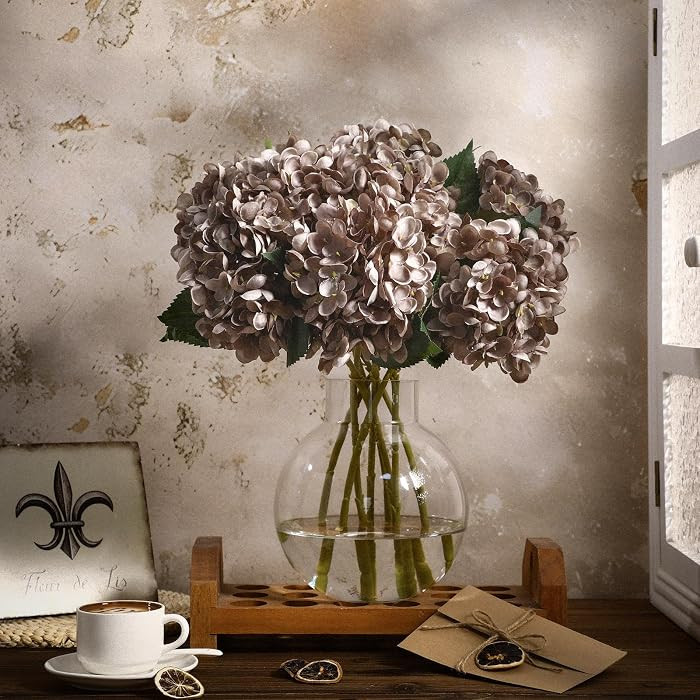 8 Pcs 18 Inch Coffee Brown Fall Hydrangea Artificial Flowers with Stems | Amazon (US)