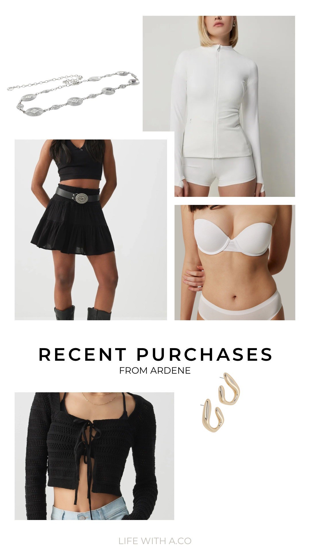 Recent Ardene purchases
Love the chain belt & their bras are actually really great (esp strapless!)

Size large in the cardigan
Size medium in the zip up

#LTKOver40 #LTKActive #LTKFindsUnder50