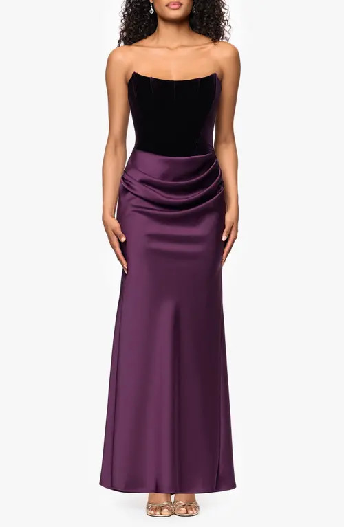 Betsy & Adam Strapless Velvet & Satin Dress in Plum at Nordstrom, Size 4 | Nordstrom