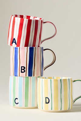 Striped Stoneware Monogram Mug | Anthropologie (US)