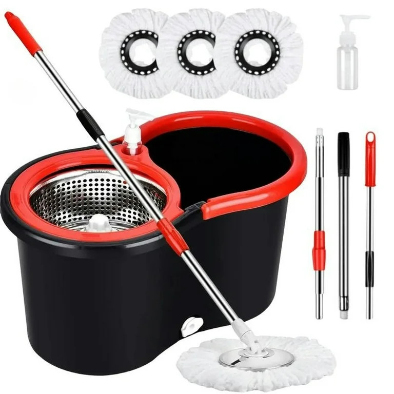 360 \u00b0   Rotating Mop Bucket Set with Wringer, 3 Microfiber Replacement Heads, 61 Inch Adjust... | Walmart (US)