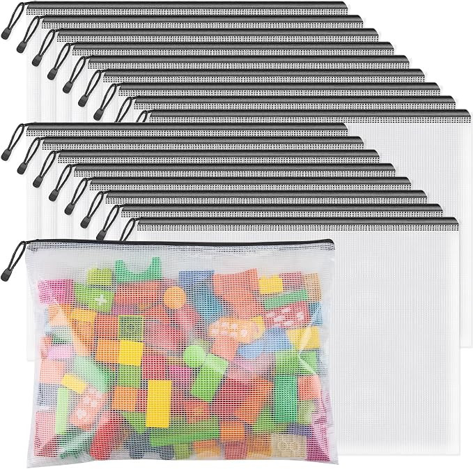Zipper Mesh Document Pouch, 16.9x12.4 in (Black, 18 Packs), Clear Zipper Pouches, Waterproof Trav... | Amazon (US)