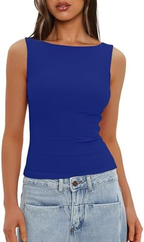 Darong Women's High Neck Tank Top Sleeveless Double Lined Basic Tops Going Out Casual Tank Shirts | Amazon (US)