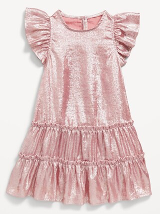 Shiny Flutter-Sleeve Tiered Dress for Toddler Girls | Old Navy (US)