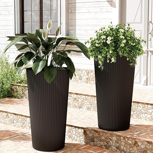 23.6" H Tall Planters for Outdoor Plants, 2 Pack Large Outdoor Planters for Front Porch Decor wit... | Amazon (US)