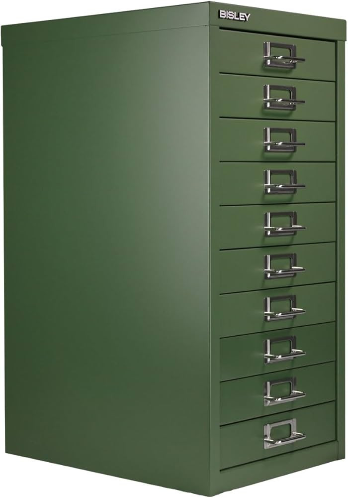 Bisley 10-Drawer Steel MultiDrawer Cabinet - Olive Green, Chrome Pull Handles with Label Holders,... | Amazon (US)