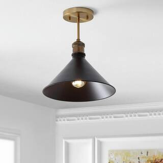JONATHAN Y Nick 11 in. 1-Light Oil Rubbed Bronze/Brass Gold Metal LED Semi-Flush Mount JYL9511A -... | The Home Depot