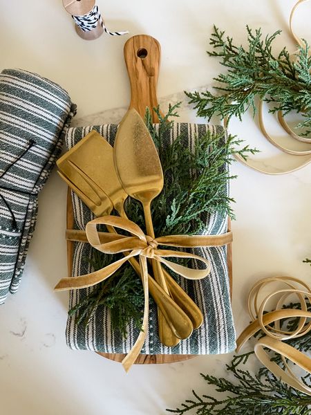 Easy hostess gift idea—all froM target. Cheese knives, wood serving board, dish linen, pretty packaging. 

#LTKhome #LTKSeasonal #LTKHoliday