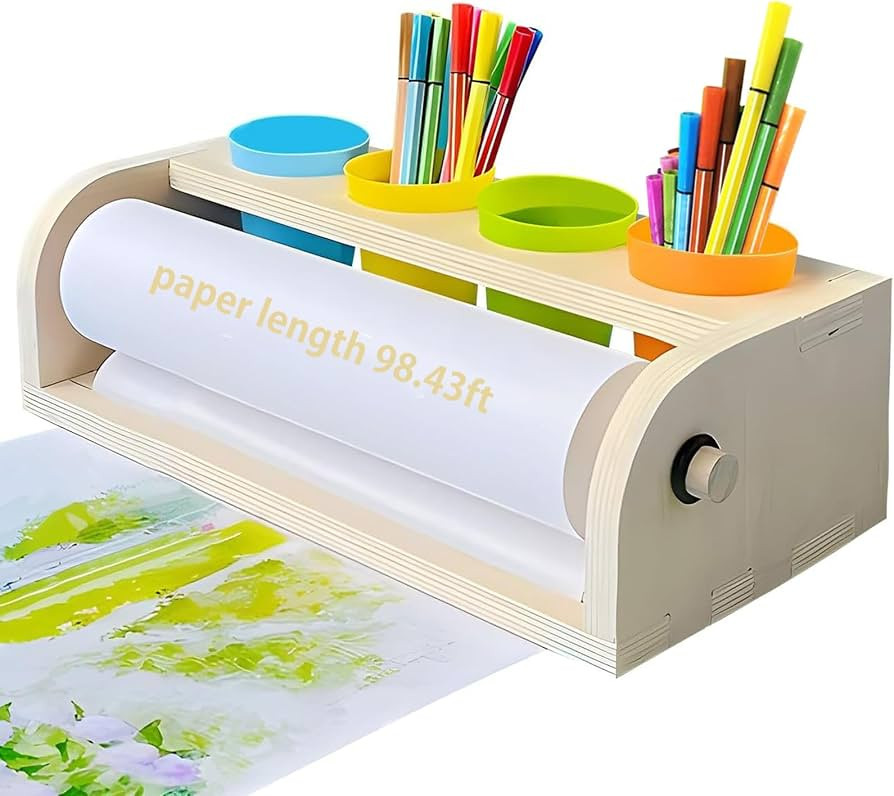 Wooden Tabletop Paper Roll Dispenser with Paper Roll 11.4inx98.4ft and Pencil Cups Craft Paper Ro... | Amazon (US)