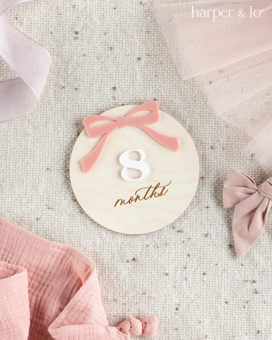 Wooden Ribbon Bow Interchangeable Milestone Cards | Personalize Custom Name, Baby Monthly Milesto... | Etsy (US)