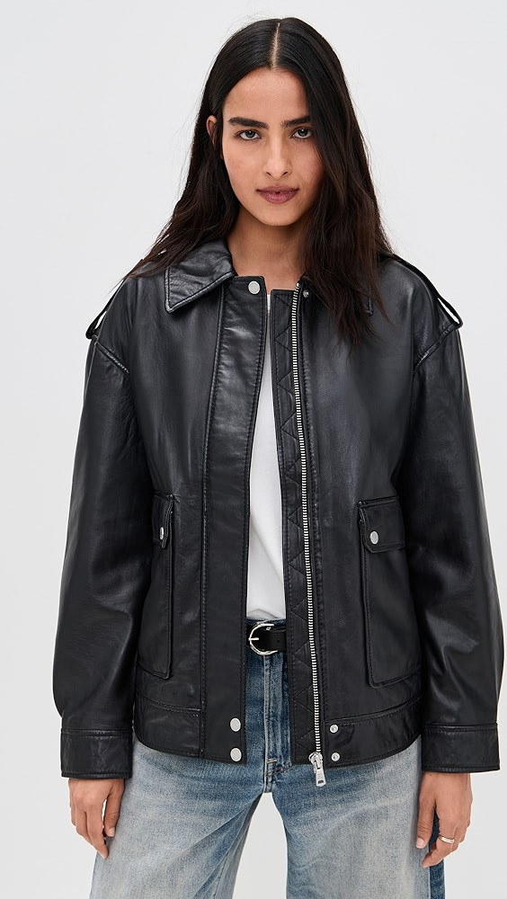 Oversized Leather Aviator Jacket | Shopbop
