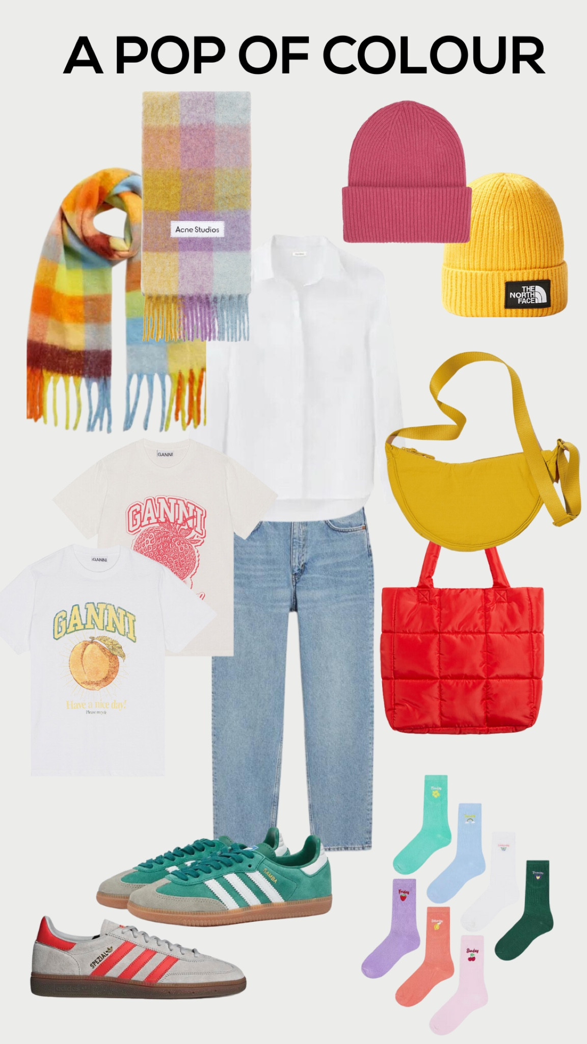 Adding a pop of colour to an outfit 

Colourful wool scarf. Ganni t shirt. Colourful beanie. Uniqlo shoulder bag. Adidas Samba. Adidas Spezial. Acne Studios Scarf

#LTKSeasonal #LTKeurope #LTKstyletip
