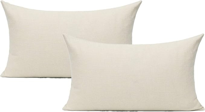 All Smiles 12x20 Cream Lumbar Throw Pillow Covers Set of 2 Ivory White Rectangle Pillow Cases Obl... | Amazon (US)