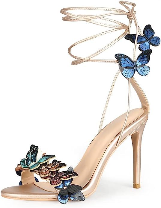 Arqa Strappy Heeled Sandals for Women Butterfly Ankle Wrap High Heels Lace-Up Wedding Stiletto fo... | Amazon (US)