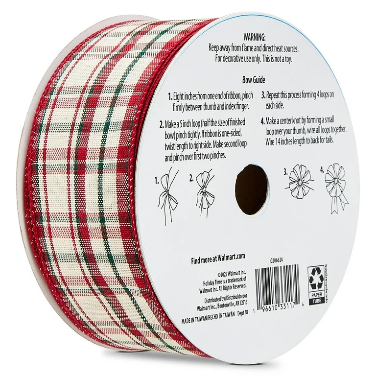 Multicolor Plaid Christmas Ribbon, 2" x 75', by Holiday Time | Walmart (US)
