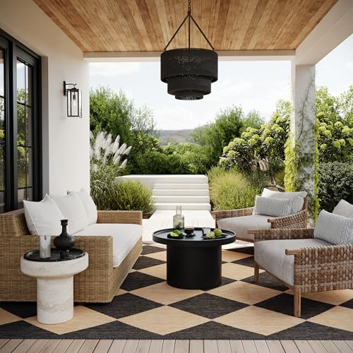 Nuloom Outdoor Performance Collection Sabina Dark Grey/Ivory, 8' Round, Soft, High Traffic, Stain Resistant, Easy Clean, Durable Area Rug for Indoor/Outdoor Patio, Deck, Porch, Garden, Courtyard | Amazon (US)
