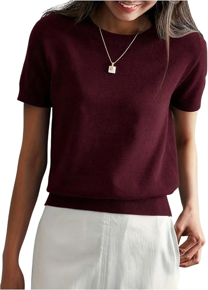 Verdusa Women's Fall Outfits Short Sleeve Sweaters Knit Pullover Tops | Amazon (US)