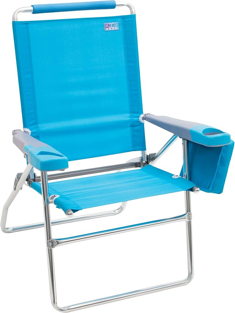 Rio Brands 17" Extended Height 4-Position Folding Beach, Camping, Lawn Chair, Turquoise | Amazon (US)