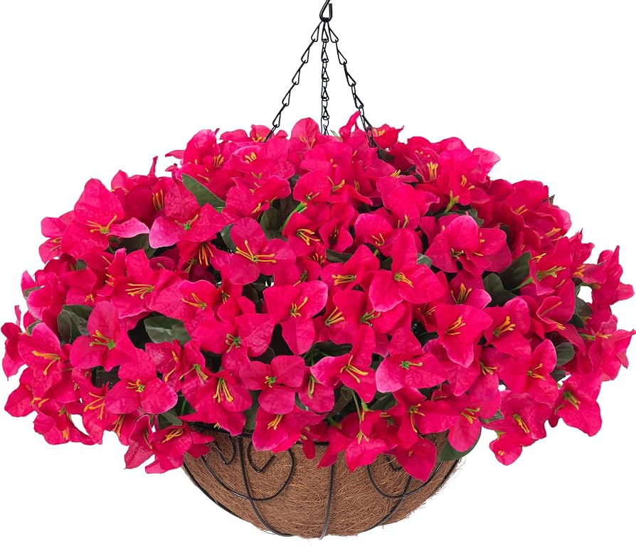 Artificial Fake Hanging Flowers Plants Basket for Outdoors Spring Summer Decoration, Faux Silk Bo... | Amazon (US)