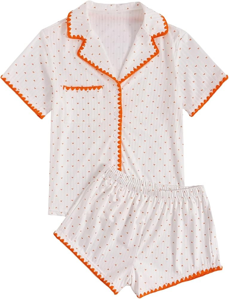 Verdusa Women's 2 Piece Button Front Short Sleeve Top and Short Sleepwear Pajama Sets | Amazon (US)