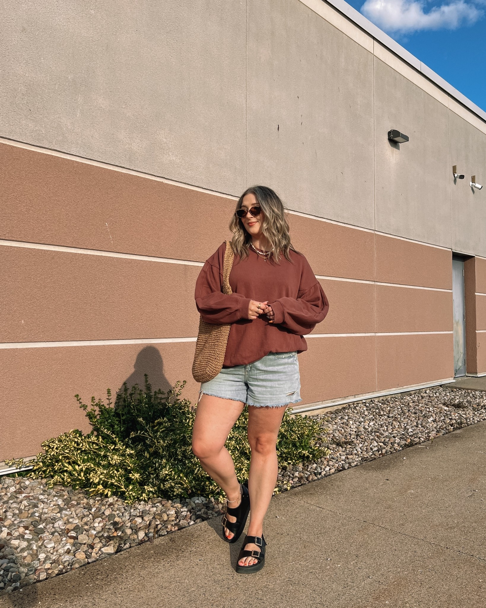 Comfy outfit for a cool summer day! Wearing my usual size L in the denim shorts, sized down to M in the sweatshirt. Linked similar black chunky sandals.
Summer to fall outfits, midsize fashion

#LTKsummer #LTKmidsize #LTKsale