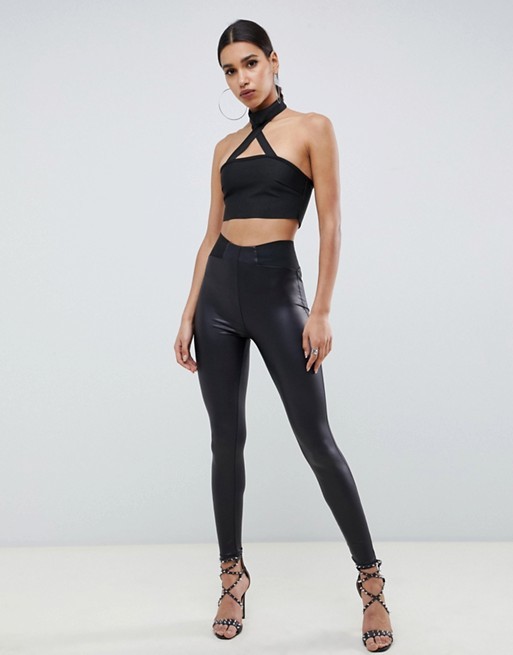 ASOS Leather Look Leggings with Elastic Slim Waist | ASOS US