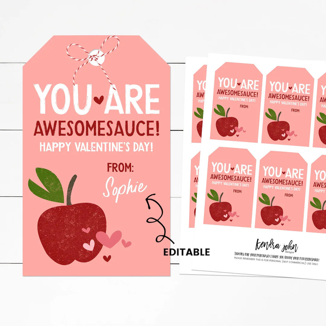 Applesauce Valentines, You're Awesomesauce, Applesauce Tag, Classroom Valentines, Kids Classroom ... | Etsy (US)