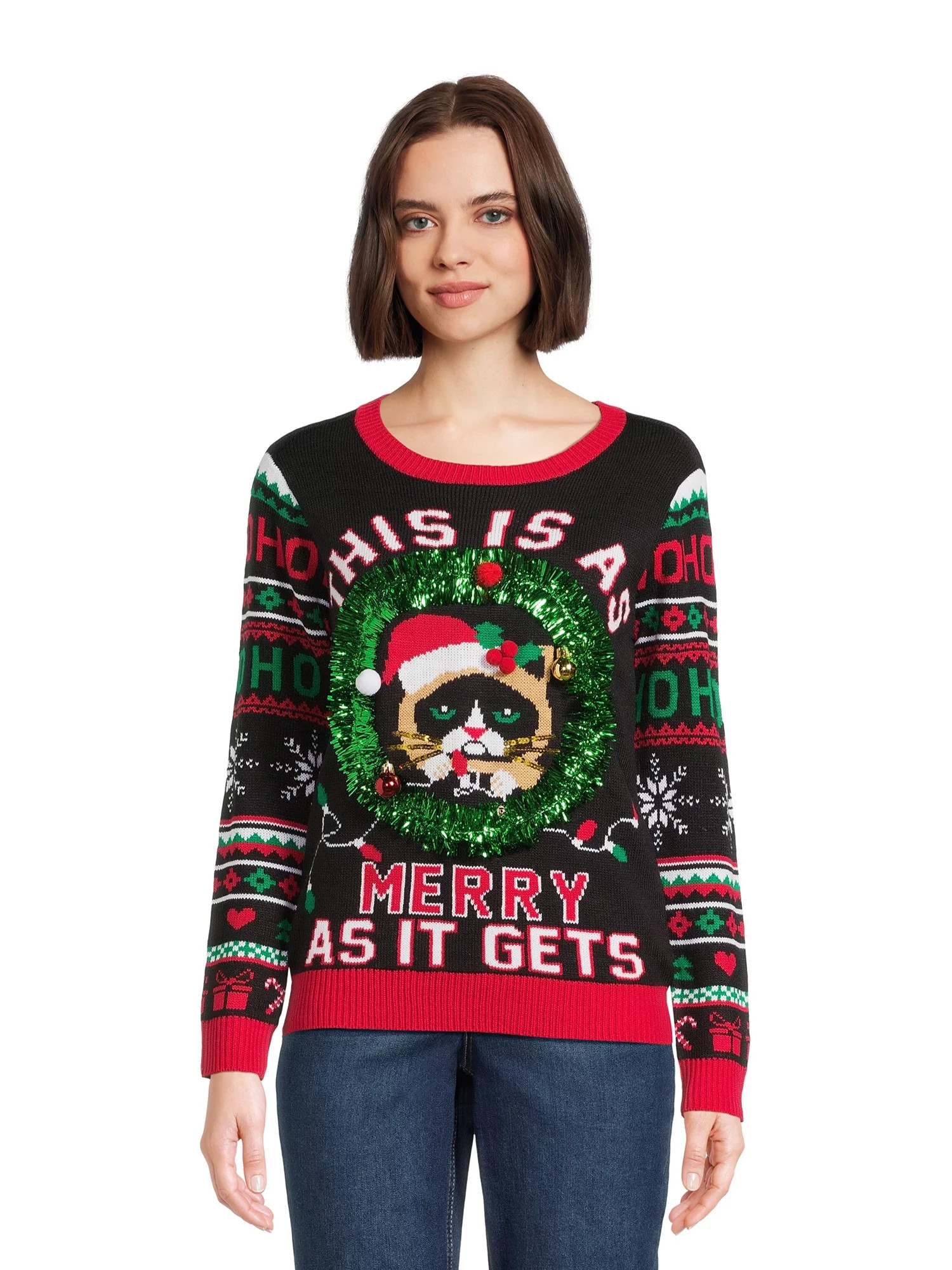 No Boundaries Juniors Christmas Sweater, Midweight, Sizes XS-XXXL | Walmart (US)