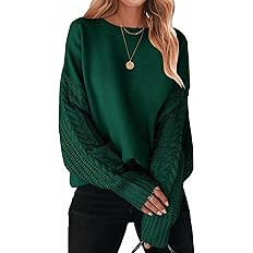 ZESICA Women's 2025 Fall Long Sleeve Crew Neck Solid Color Cable Knit Chunky Casual Oversized Pul... | Amazon (US)