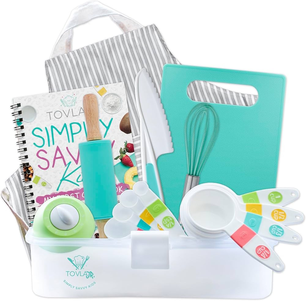 Tovla Jr. Kids Cooking Set - Montessori Kitchen Kit: Knife, Timer, Measuring Cups, Spoons, Apron,... | Amazon (US)