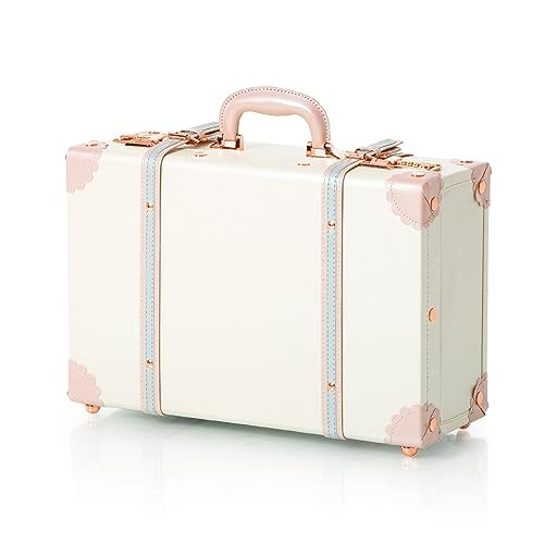 COTRUNKAGE 18" Carry On Suitcase Cute Pu Overnight Vintage Trunk Luggage Bag for Women with Combination Locks, Cream White | Amazon (US)