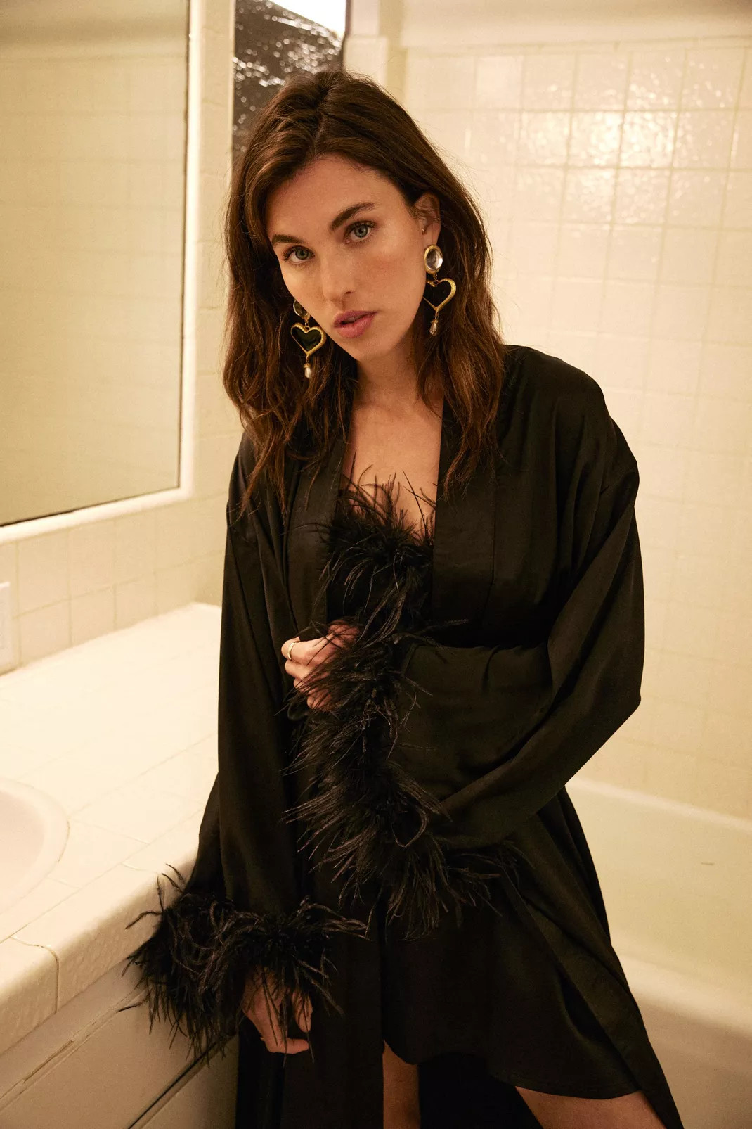Feather Trim Satin Longline Robe | Nasty Gal (US)