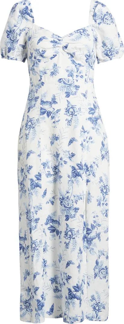 Floral Puff Sleeve Linen Dress | Nordstrom
