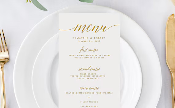Gold Elegant Wedding Menu Template Wedding Menu Editable Wedding Menu DIY Black and White Menu Mo... | Etsy (US)