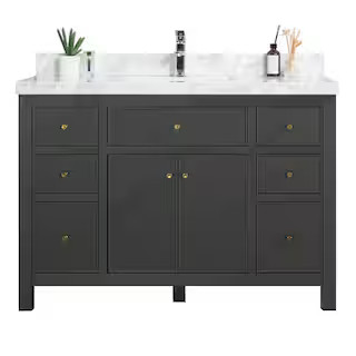 Willow Collections Sonoma 48 in. W x 22 in. D x 36 in. H Bath Vanity in Dark Green with 2 in. Car... | The Home Depot