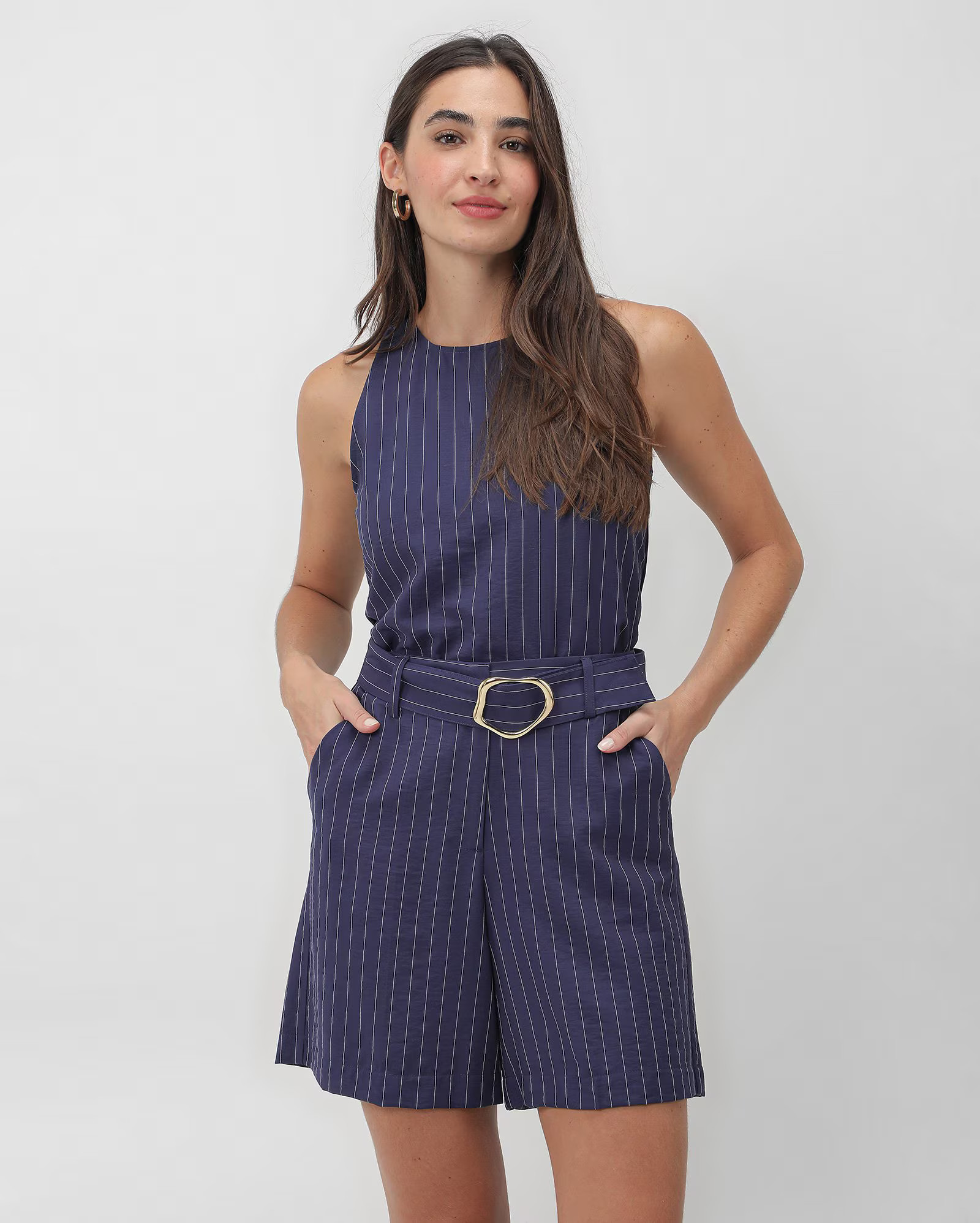 Bermuda feminina alfaiataria risca de giz azul | AK by Riachuelo | Riachuelo (BR)