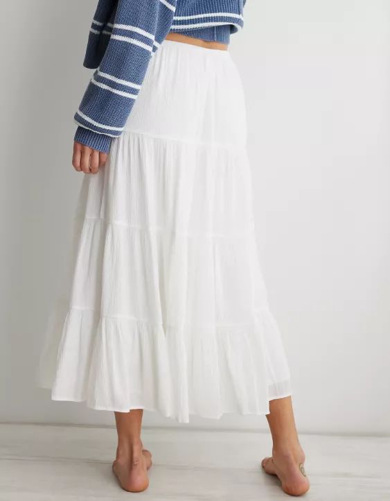 Aerie Beach Club Tiered Maxi Skirt | American Eagle Outfitters (US & CA)