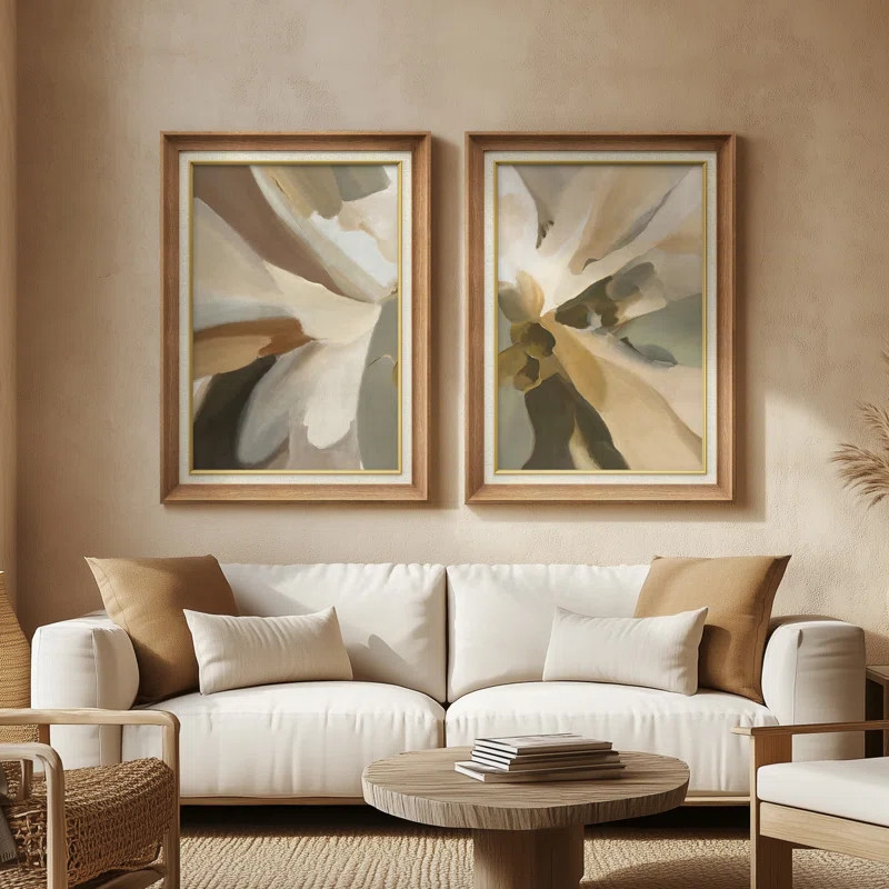 Ashbrook Neutral Floral Abstraction Soft Organic - Set of 2 Premium Framed Wall Art Print on Pape... | Wayfair North America