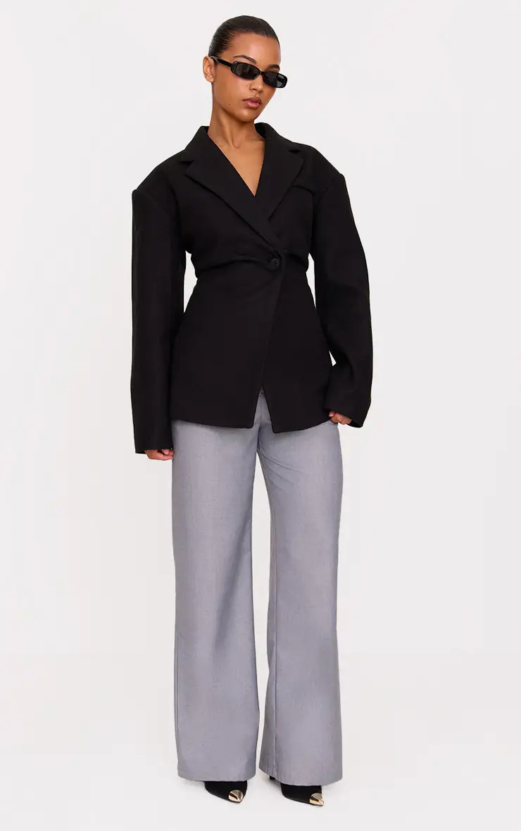 Black Wool Look Cinched Blazer | PrettyLittleThing UK