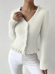 SHEIN Frenchy Frill Trim Open Front Cardigan | SHEIN